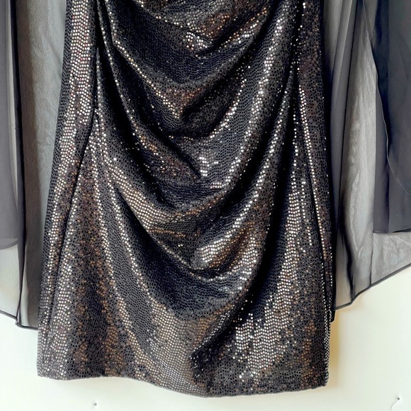 R&M Richards Black Sequin Glitter Formal Evening Prom Dress Lace Overlay, Sz 6 - Picture 5 of 9